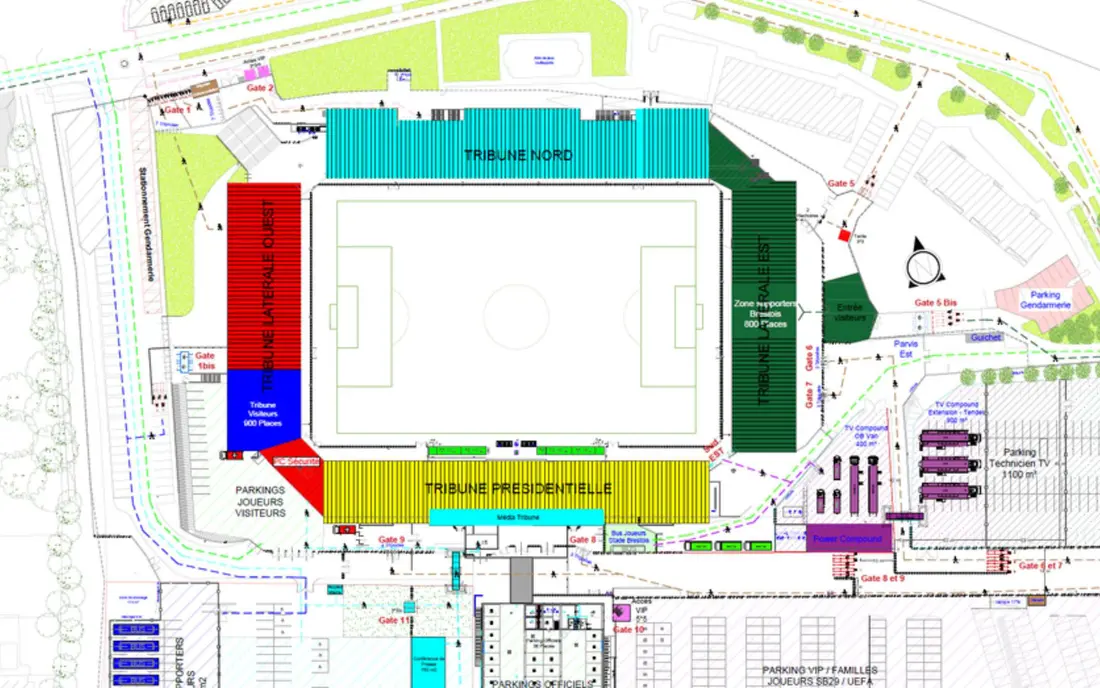 Plan d'agencement d'un stade pour un grand événement sportif